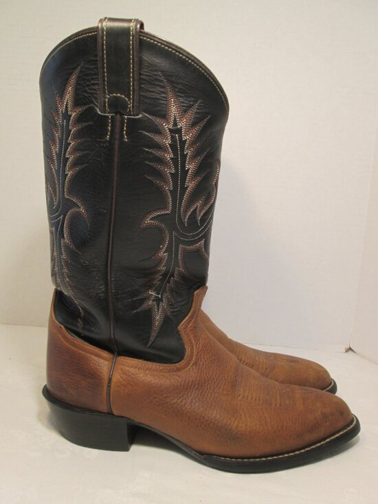 Vtg Tony Lama Cowboy Boots Mens 10 D Style 2005 Two Tone Black & Brown Leather main image 8